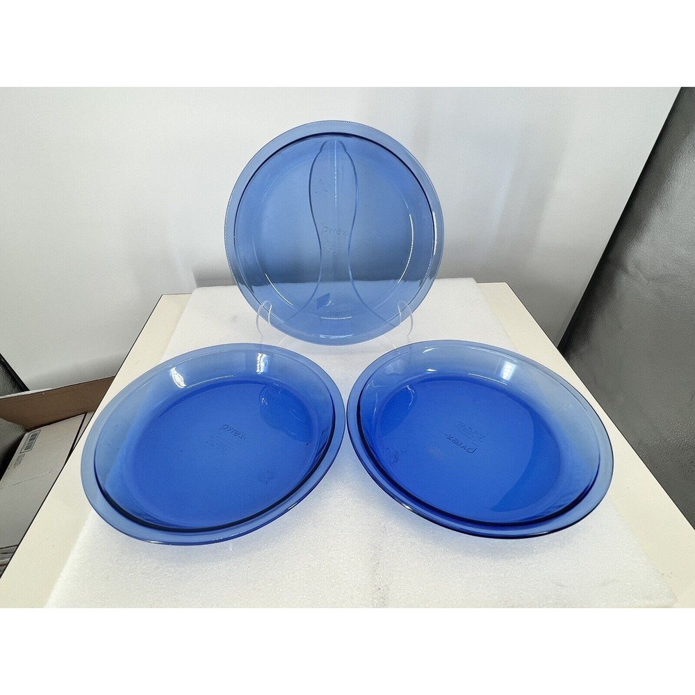 (1) Pyrex Retired Cobalt Blue #209 9 inch Glass Pie Plates Pan Dish Flat Rim